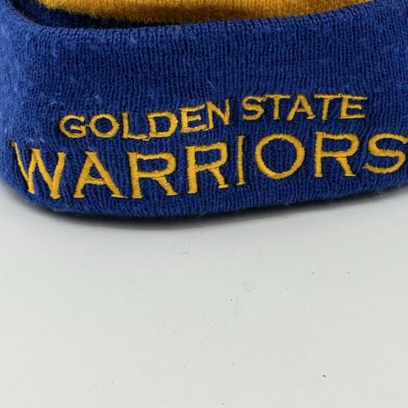 Golden State Warriors Adidas NBA Basketball Pom Pom Knit Hat Beanie Blue Gold - Picture 3 of 6